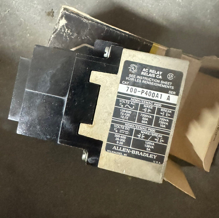 700-P400A1 SER A NEW ALLEN-BRADLEY BULLETIN 700 TYPE P 120 VAC RELAY 4 N.O