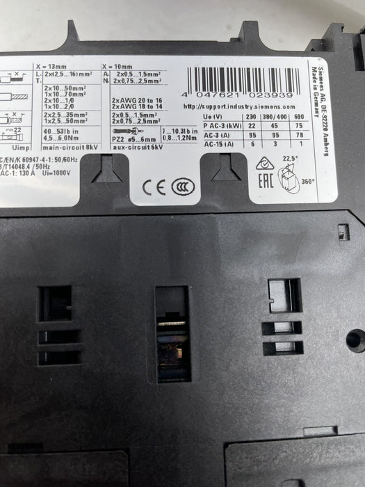 BARU SIEMENS 3RT2046-1AK60 MOTOR CONTACTOR 120V COIL AC-3 45KW 1 no 1 nc