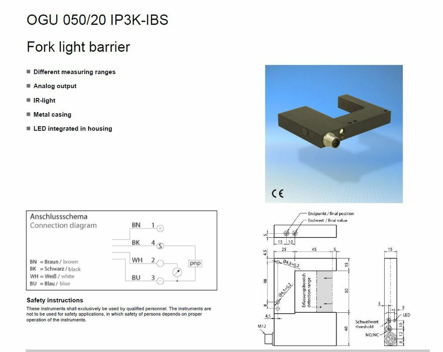 SENSOTRONIK OGU 050/20 IP3K-IBS OGU050/20-IP3K-IBS FORK LIGHT BARRIER