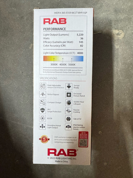 Lámpara de derivación de balasto LED RAB CORN COBB 18/27/36 W RPL 150 W Haluro de sodio 100-277 V