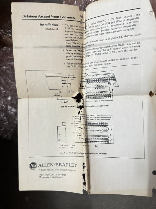 Convertidor de entrada paralelo Allen-Bradley 2706-NG1, 120 V, accesorio Dataliner 2706