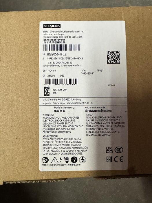 RELÉ DE SOBRECARGA AJUSTABLE SIEMENS 3RB2056-1FC0 NUEVO SELLADO 50-200A