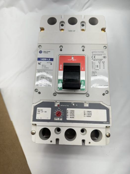 NEW ALLEN BRADLEY MCB 140M-L8P-D60  140ML8PD60 600A BREAKER SOME SHELF WEAR 140M