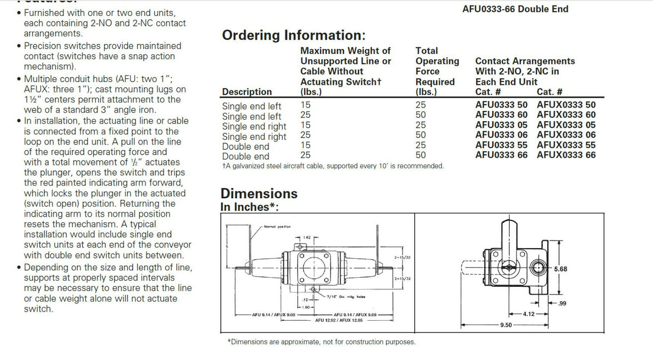 COOPER CROUSE BARU HINDS AFUR6 CONVEYOR SWITCH TANGAN KANAN MASUKKAN AFUR6-M83