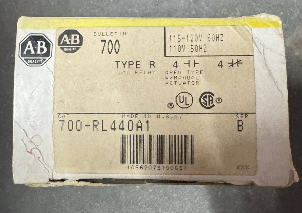 NEW ALLEN-BRADLEY BULLETIN 700 700-RL440A1 TYPE R 120 VAC RELAY 4 N.C 4 N.O