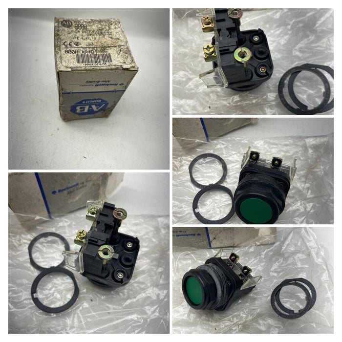 ALLEN-BRADLEY 800H-AR1D1 SER F NON-ILLUMINATED GREEN FLUSH HEAD PUSH BUTTON 1 NO