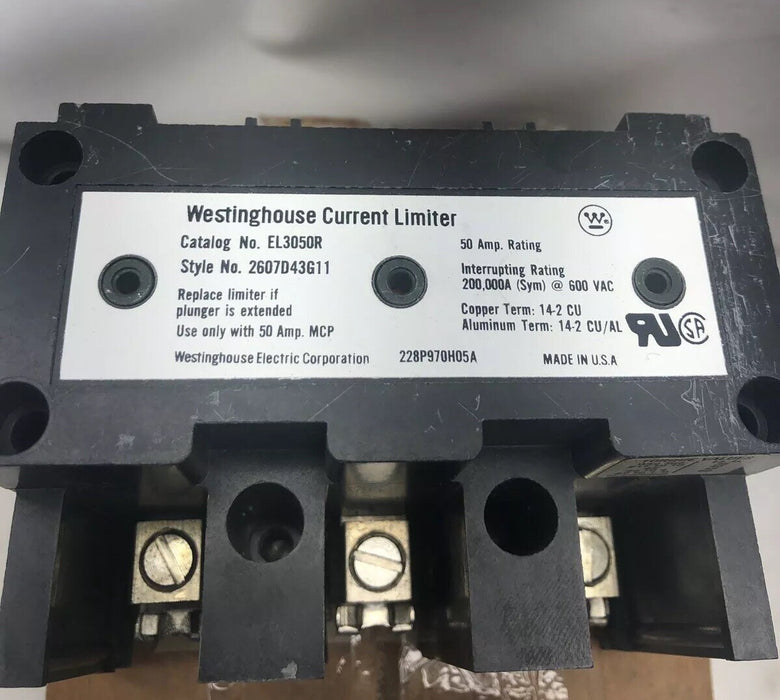 NEW WESTINGHOUSE EL3050R CURRENT LIMITER 50 AMP MCP BREAKERS STYLE NO 2607D43G11