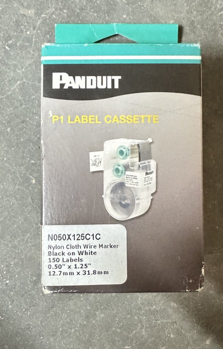 N050X125C1C PANDUIT P1 LABEL CASSETTE .5"X1.25"BLACK ON WHITE NYLON CLOTH