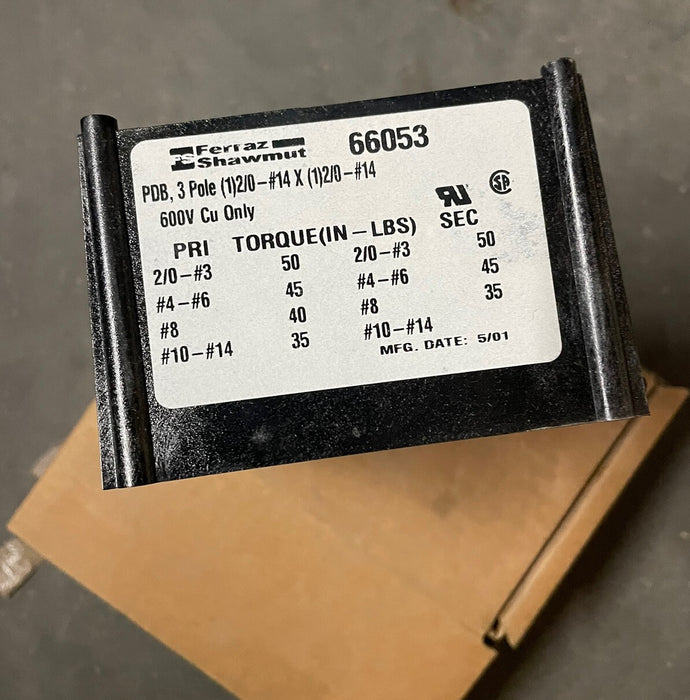 NEW FERRAZ SHAWMUT 66053 INTERMEDIATE PDB POWER DISTRIBUTION BLOCK  600V
