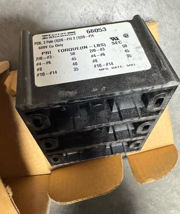 NEW FERRAZ SHAWMUT 66053 INTERMEDIATE PDB POWER DISTRIBUTION BLOCK  600V