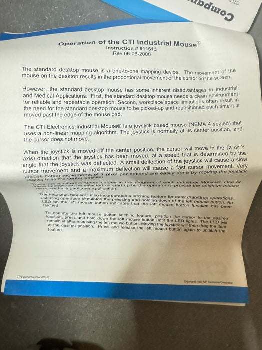 CTI ELECTRONICS INDUSTRIAL MOUSE / JOYSTICK H80P9-3B H80XX