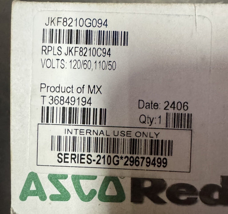 NEW JKF8210G094 ASCO REDHAT 120VAC 1/2" Air  SOLENOID VALVE NORM CLOSED 8210G094