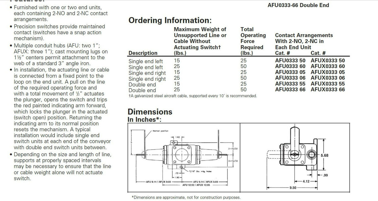 NEW COOPER CROUSE HINDS AFUR6 CONVEYOR SWITCH RIGHT HAND ASSEMBLY AFUR6-M83