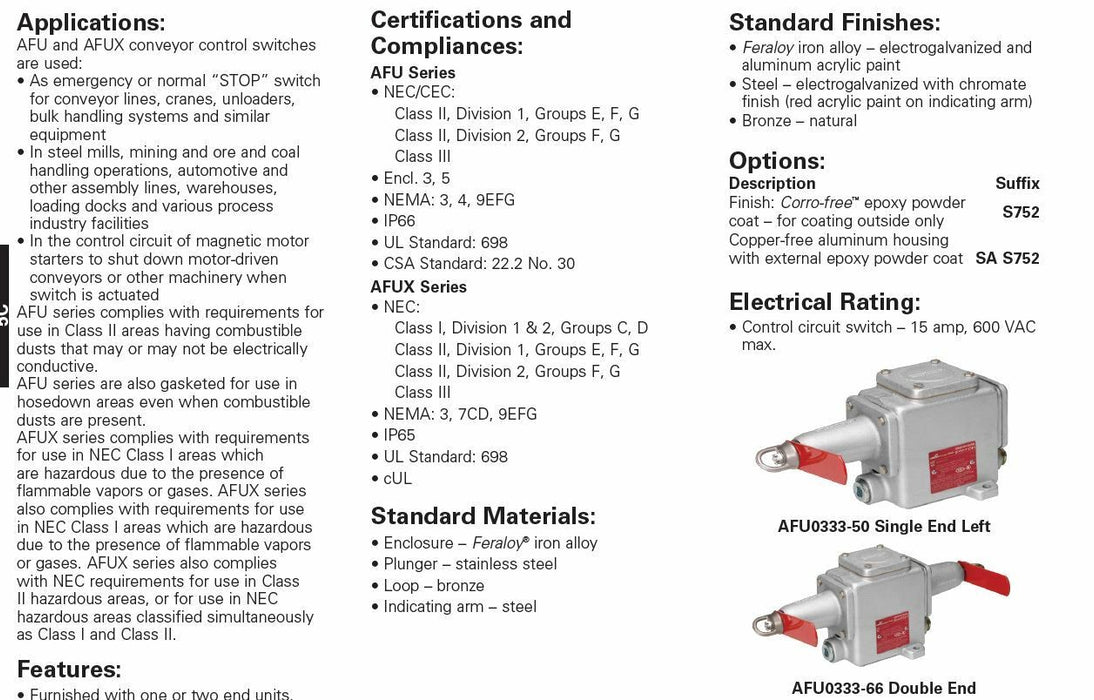 NEW COOPER CROUSE HINDS AFUR6 CONVEYOR SWITCH RIGHT HAND ASSEMBLY AFUR6-M83