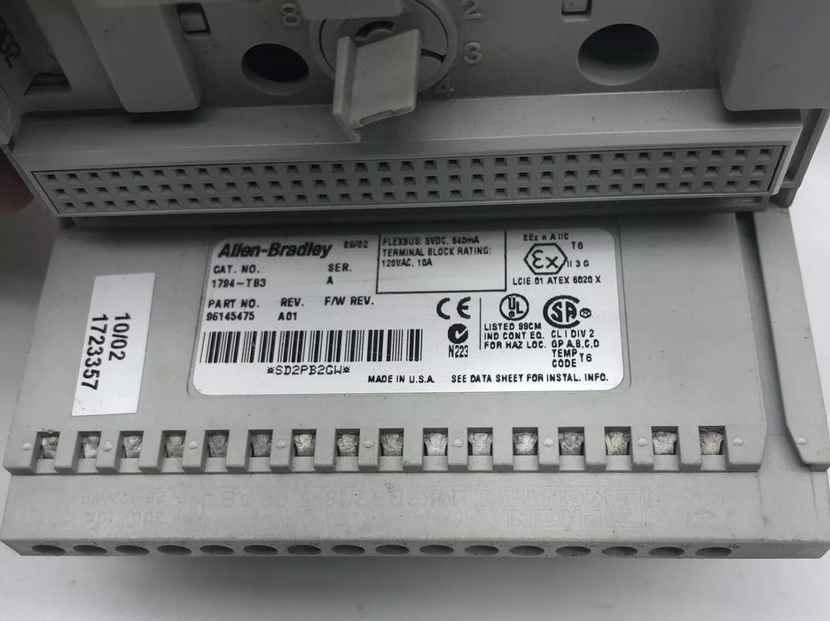 ALLEN BRADLEY 1794-IB16 24VDC SINK INPUT MODULE AND 1794 TB3 TERMINAL BASE