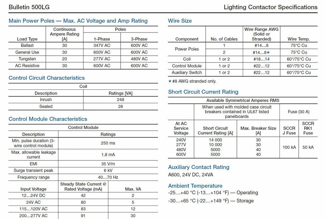 500LG NEW SEALED AC LIGHTING CONTACTOR 500LG-600A3-E 277 VAC # 6 N.O  CONTACTS