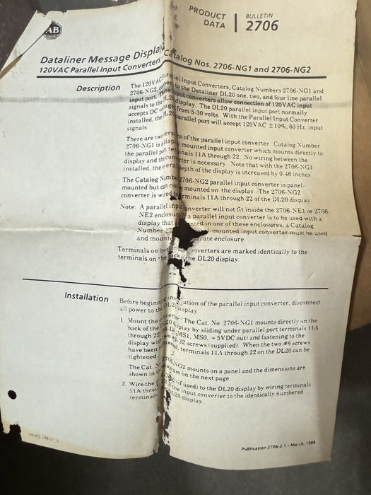 Allen-Bradley parallel Input Converter 2706-NG1 120v dataliner accessory  2706