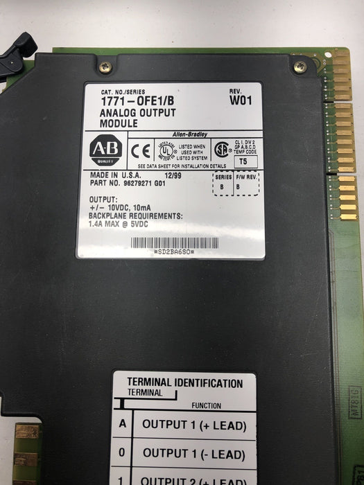 ALLEN BRADLEY 1771-OFE1 PLC-5 Analog Output Card 4 Channel Selectable Voltages