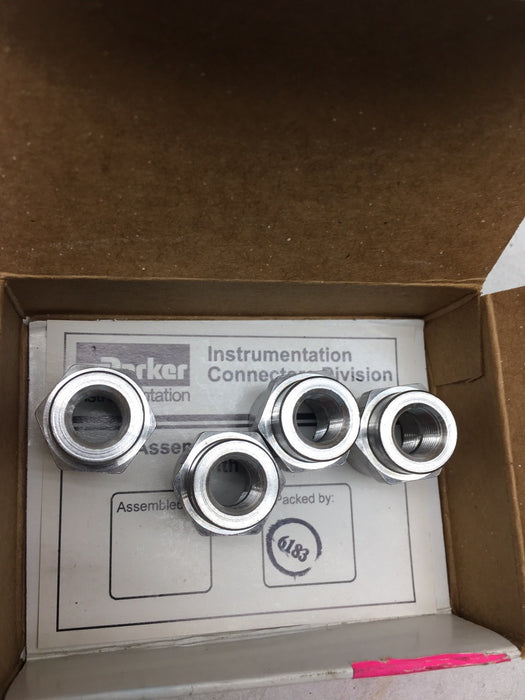 4 NEW 4-2 FHC-SS PARKER INSTRUMENTATION PIPE FEMALE HEX COUPLING STAINLESS STEEL