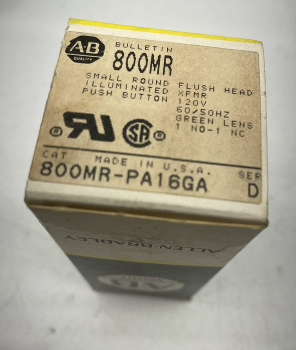 NEW Allen Bradley 800MR-PA16GA SMALL ROUND ILLUMINATED PUSHBUTTON GREEN FLUSH