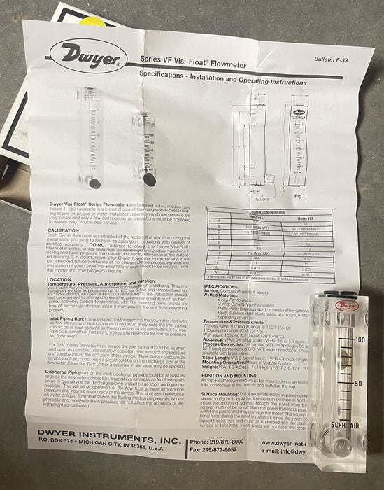 NEW DWYER VISI-FLOAT VFA SERIES FLOW METER VFA-44-BV