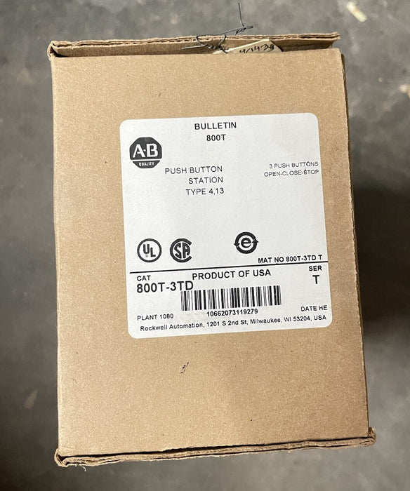 NEW ALLEN BRADLEY 800T-3TD CONTROL STATION OPEN CLOSE STOP DOOR ETC NIB