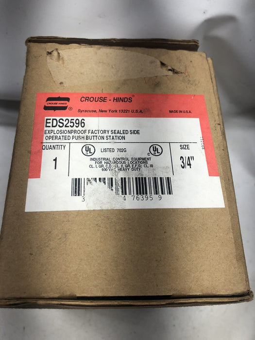 NEW COOPER CROUSE HINDS EDS2596 FACTORY SEALED SIDE OPERATED PUSH BUTTON STATION