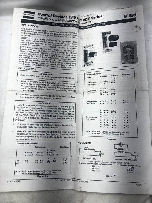NEW COOPER CROUSE HINDS EDS2596 FACTORY SEALED SIDE OPERATED PUSH BUTTON STATION