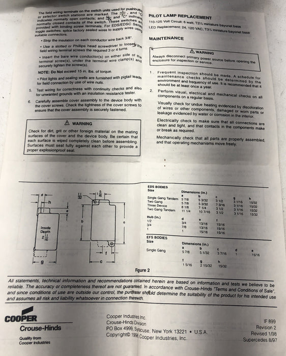 NEW COOPER CROUSE HINDS EDS2596 FACTORY SEALED SIDE OPERATED PUSH BUTTON STATION