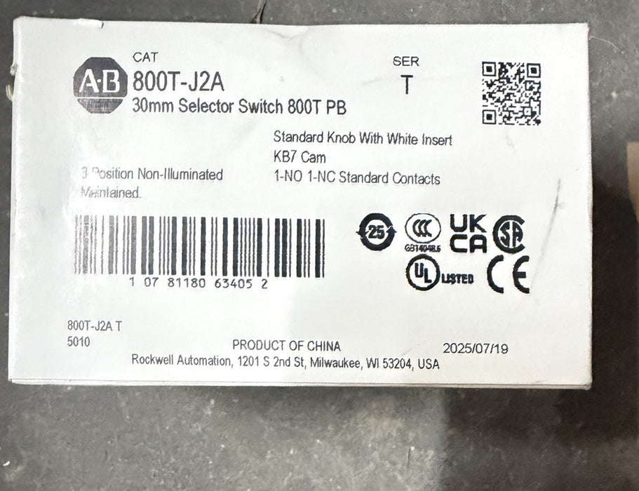 New Allen Bradley 800T-J2A 3 Pos Maintained Selector Switch 800TJ2A ser T