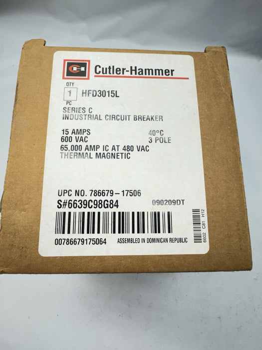 Cutler Hammer Hfd3015L Feeder Breaker 15 Amp 3 Pole 600vac