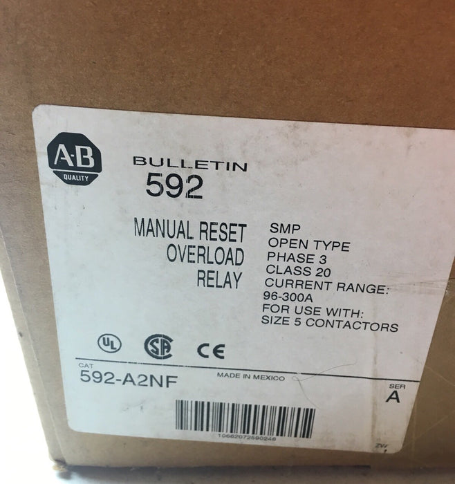 NEW SEALED 592-A2NF Allen Bradley SMP Manual Reset Overload Relay 96-300 Amps