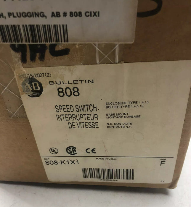 NEW ALLEN BRADLEY 808-K1X1 Speed Switch 808-K1 W/ BOTTOM CONDUIT OPENING N.C.