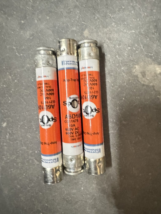 Ferraz Shawmut A6D10R SMART SPOT FUSE  600V AC AMP-TRAP TIME DELAY DUAL ELEMENT