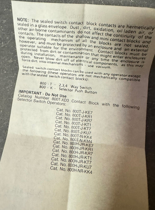 800T-XD3 NEW ALLEN BRADLEY CONTACT BLOCK 800TXD3
