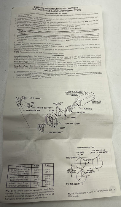 NEW Allen Bradley 800MR-PB16 SMALL ILLUMINATED PUSHBUTTON RED 800MR-PB16RA