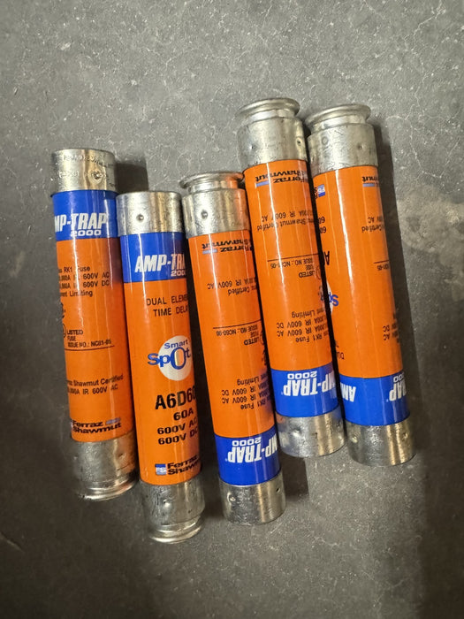 Ferraz Shawmut A6D60R SMART SPOT FUSE  600V AC AMP-TRAP TIME DELAY DUAL ELEMENT