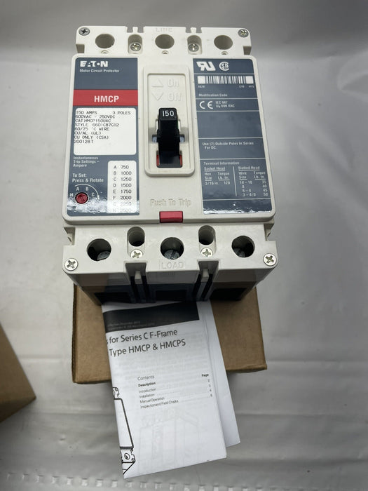 NEW HMCP150U4C Eaton Motor Circuit Protector 3 Pole 150 Amp 600V BREAKER NIB