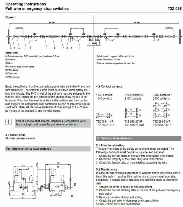 NEW SEALED SCHMERSAL T3Z068-22YR / 101087881 PULL EMERGENCY STOP T3Z 068-22YR