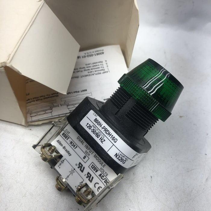 NEW ALLEN BRADLEY 800H-PRDH16G DUAL INPUT HIGH VISIBILITY GREEN PILOT LIGHT 120V