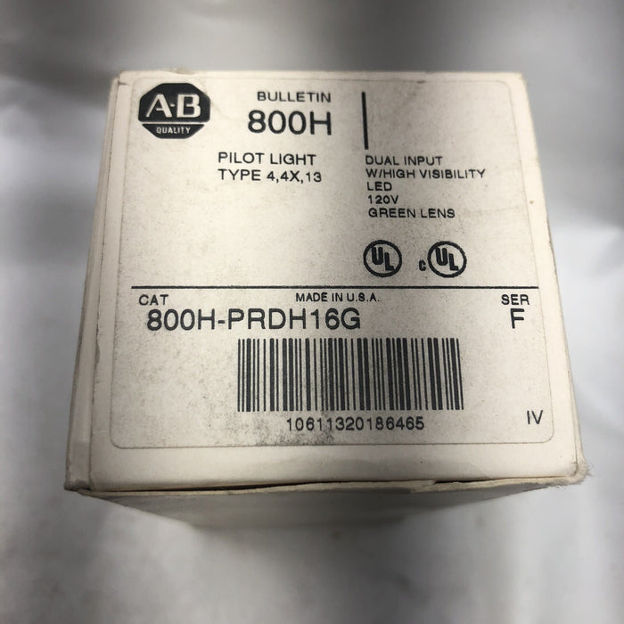 NEW ALLEN BRADLEY 800H-PRDH16G DUAL INPUT HIGH VISIBILITY GREEN PILOT LIGHT