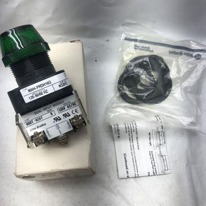 NEW ALLEN BRADLEY 800H-PRDH16G DUAL INPUT HIGH VISIBILITY GREEN PILOT LIGHT