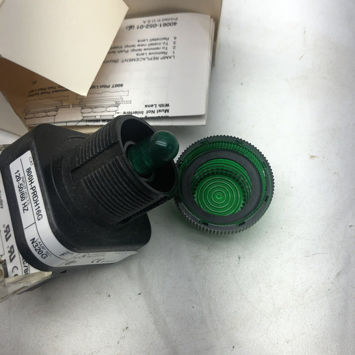 NEW ALLEN BRADLEY 800H-PRDH16G DUAL INPUT HIGH VISIBILITY GREEN PILOT LIGHT 120V