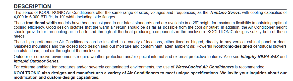 NEW KOOLTRONIC KA4C4P28LHV AIR CONDITIONER 4000BTU  120 VAC W/ CORROSION PROT