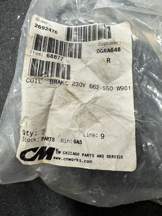 NEW 68877 COIL BRAKE 230VAC 662-550 W981 CM KONE CRANES KONECRANES