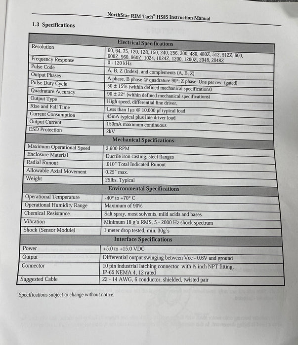 NORTHSTAR / DANAHER CONTROLS HSS52048T012LD DYNAPAR MODEL HB2048LT012LC ENCODER