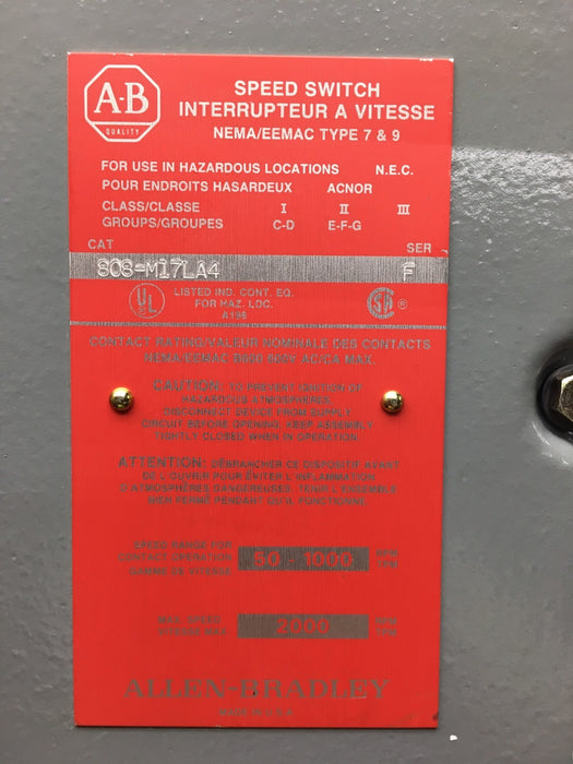 NEW Allen Bradley Speed Switch Cat # 808-M17LA4 NIB