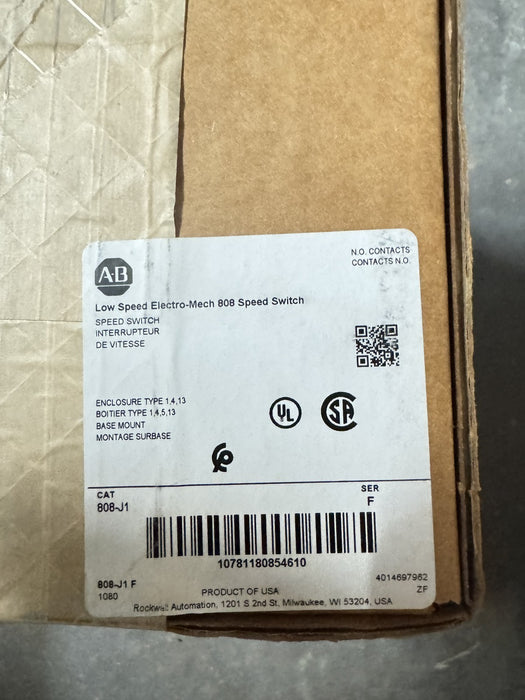 808-J1 NEW SEALED ALLEN BRADLEY  zero speed Switch 15-80 RPM 808 J1 AB 808J1