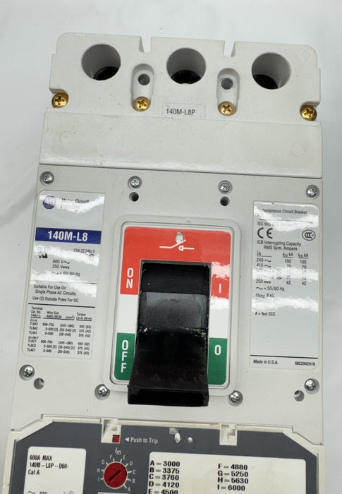 NEW ALLEN BRADLEY MCB 140M-L8P-D60  140ML8PD60 600A BREAKER SOME SHELF WEAR 140M