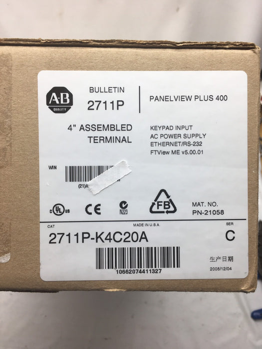 2711P-K4C20A NEW Sealed Allen Bradley Panelview Plus 400 Ethernet 2711P AB